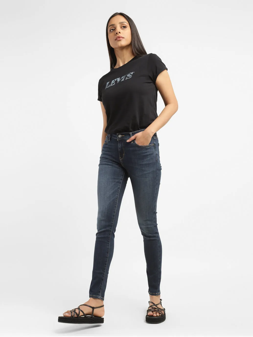 Women's 710 Blue Skinny Fit High Rise Jeans Everyday Loose