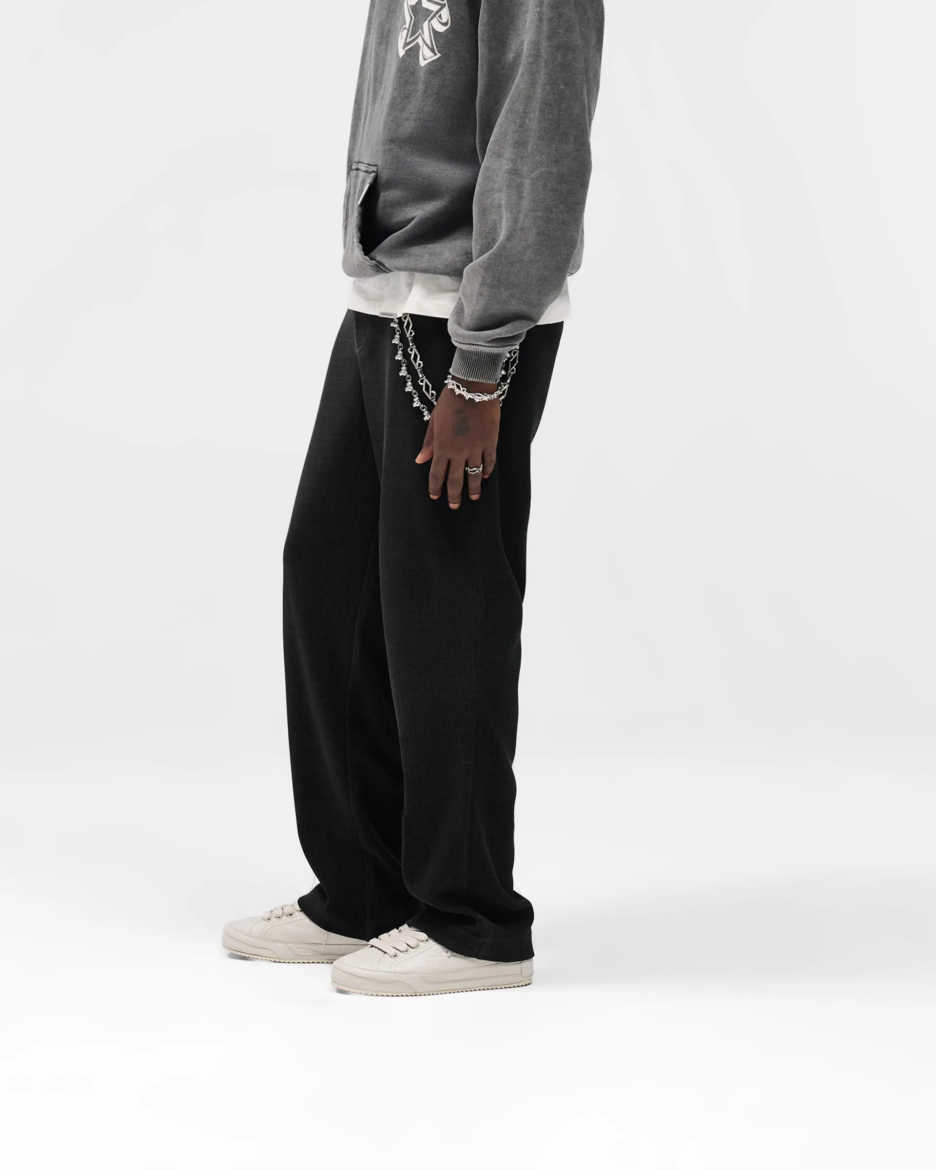 Ribbed Hybrid Pant - Washed Black Comfort Waist Feminine Cut
