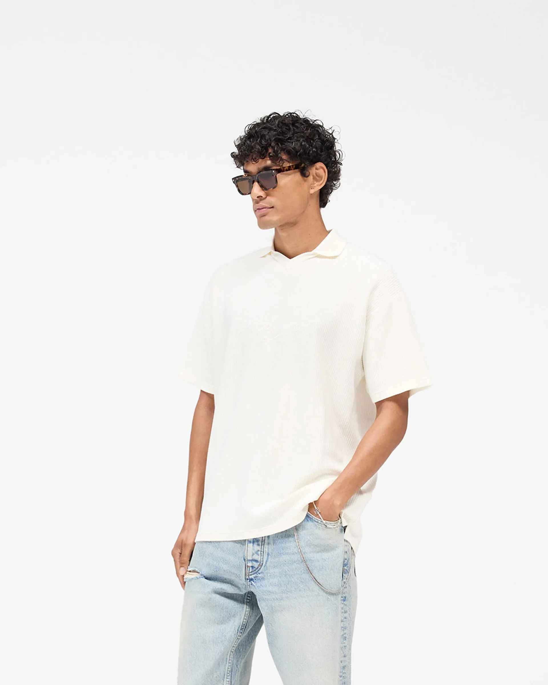 Pocket Detailing Ribbed Polo - Aged White