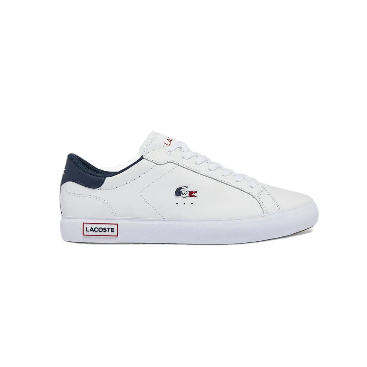 LACOSTE 7-43SMA0034407 POWERCOURT TRI 1SMA MN'S (Medium) White/Navy/Red Leather & Synthetic Lifestyle Shoes Free Soul