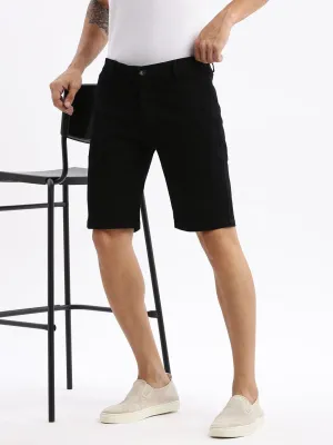 Men's Geometric Black Cotton Low-Rise Shorts Double Layered Hem