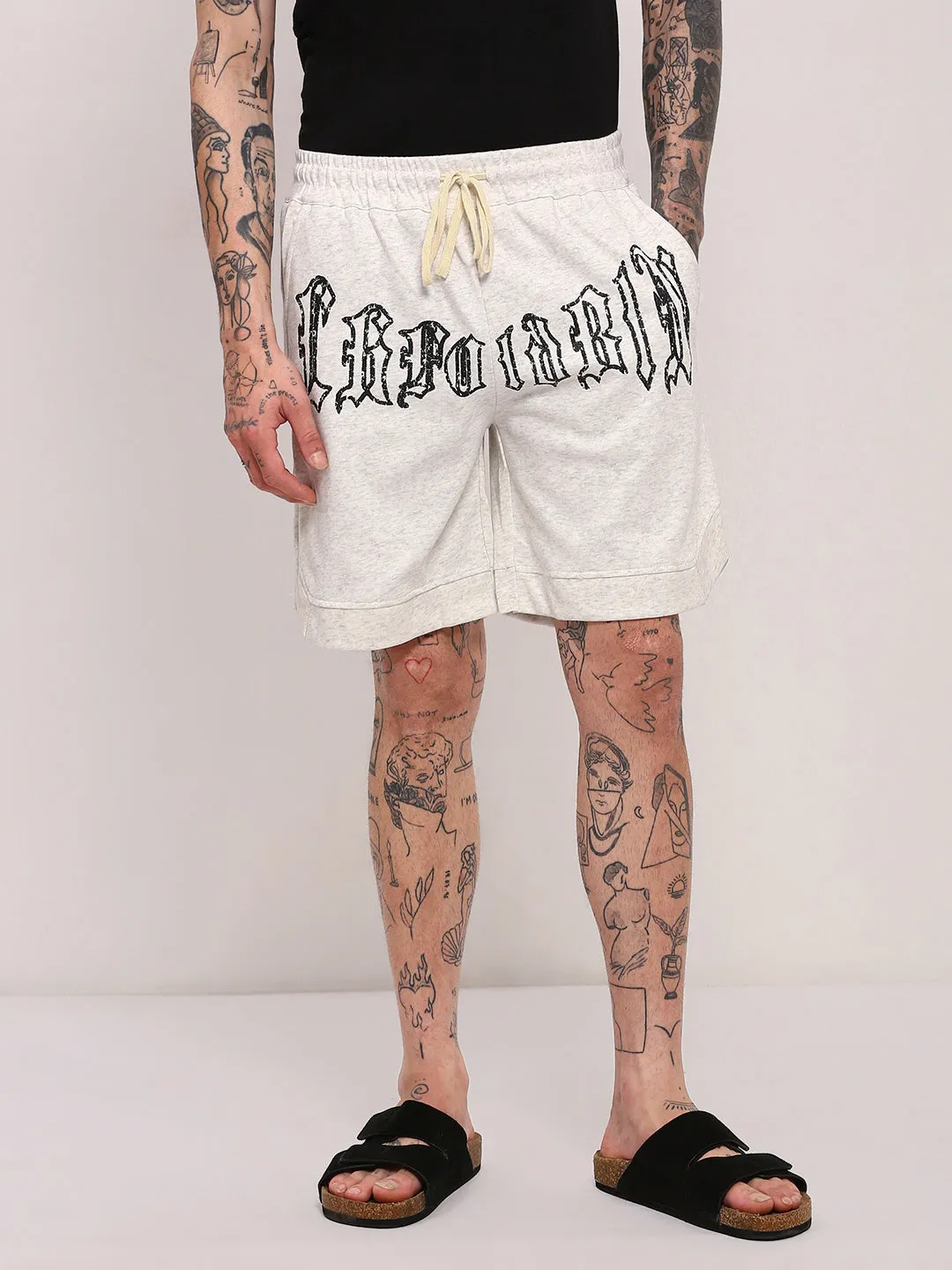Unique Piece Men's Off White Graphic Printed Shorts