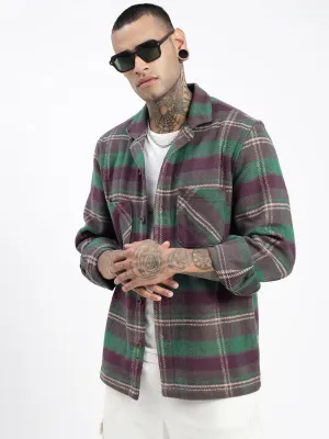 Eco Friendly Dyes Raw Edge Hem Men's Checked Green Shacket