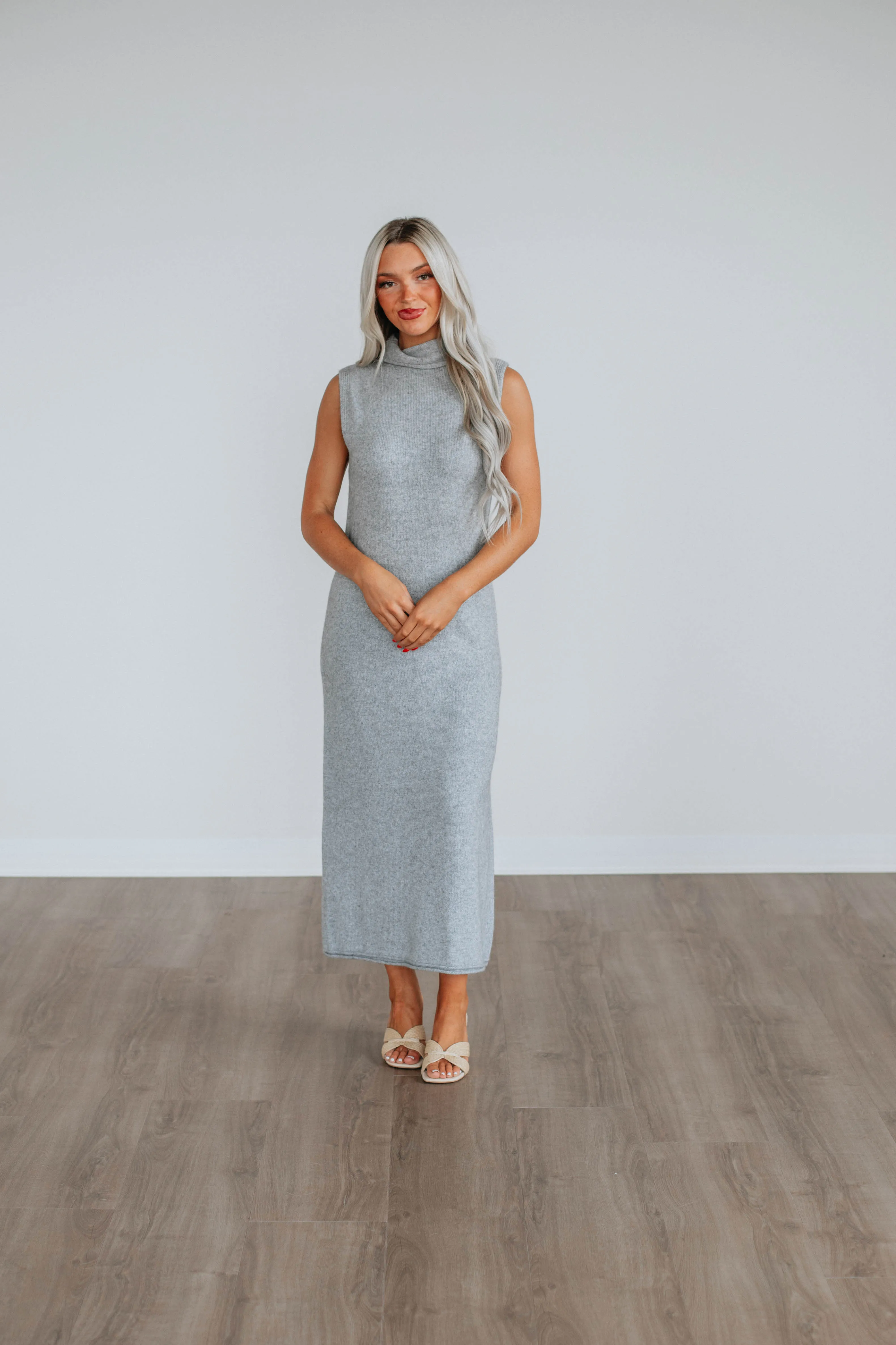 Ventilated Panels Fall Vibes Roxanna Sweater Dress - Heather Grey