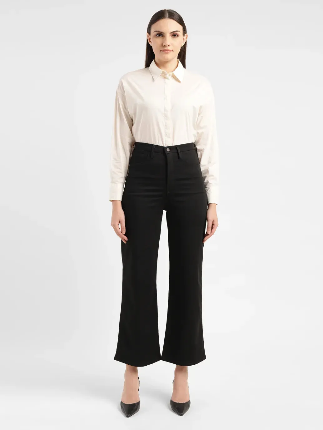 Subtle design Women's Redloop Black Ribcage Bell Bottom Wide Leg Fit High Rise Jeans