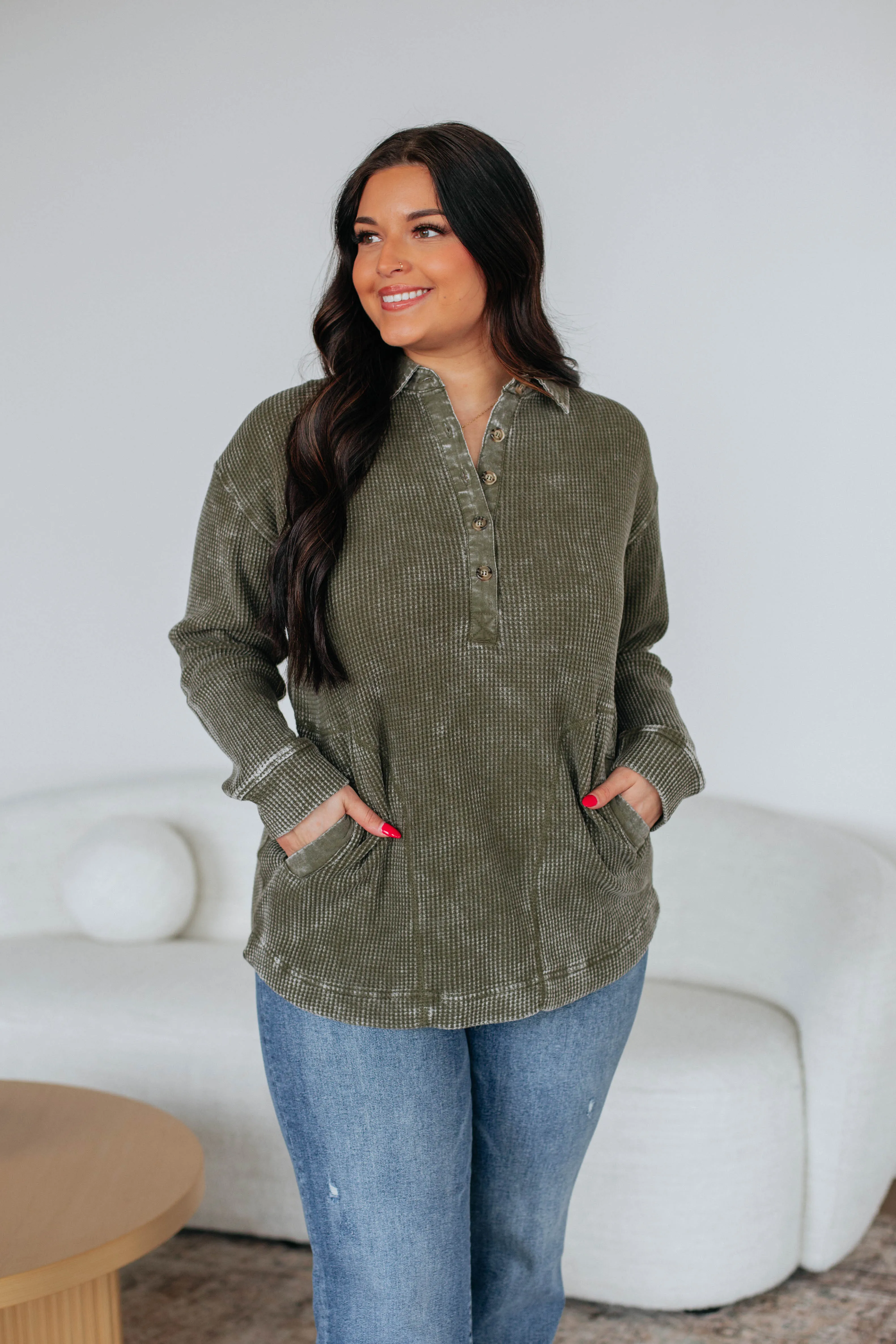 Urban Classic Sallie Waffle Knit Top - Moss