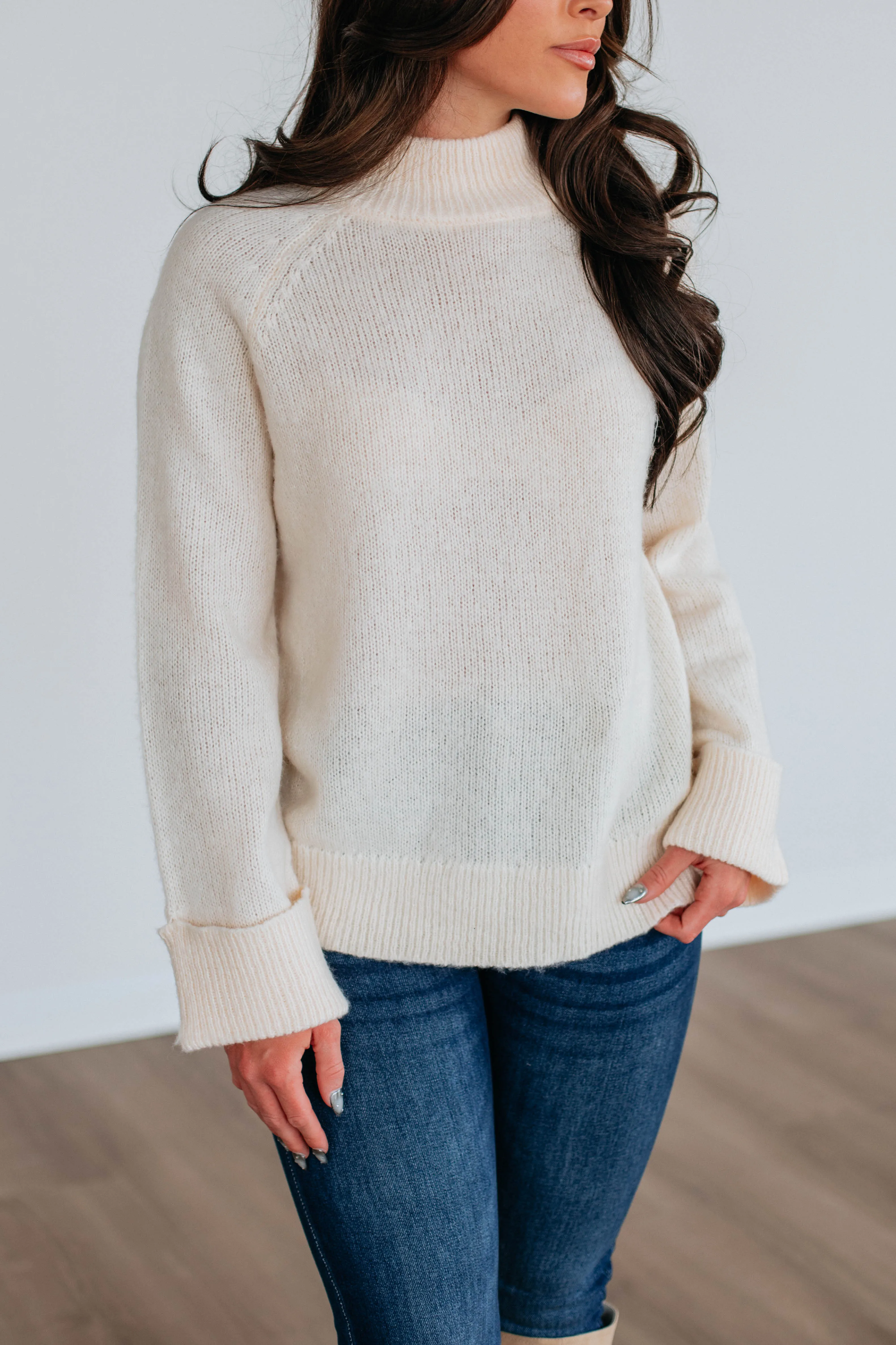 Samson Mock Neck Sweater - Cream Essential Look LowMaintenance Care