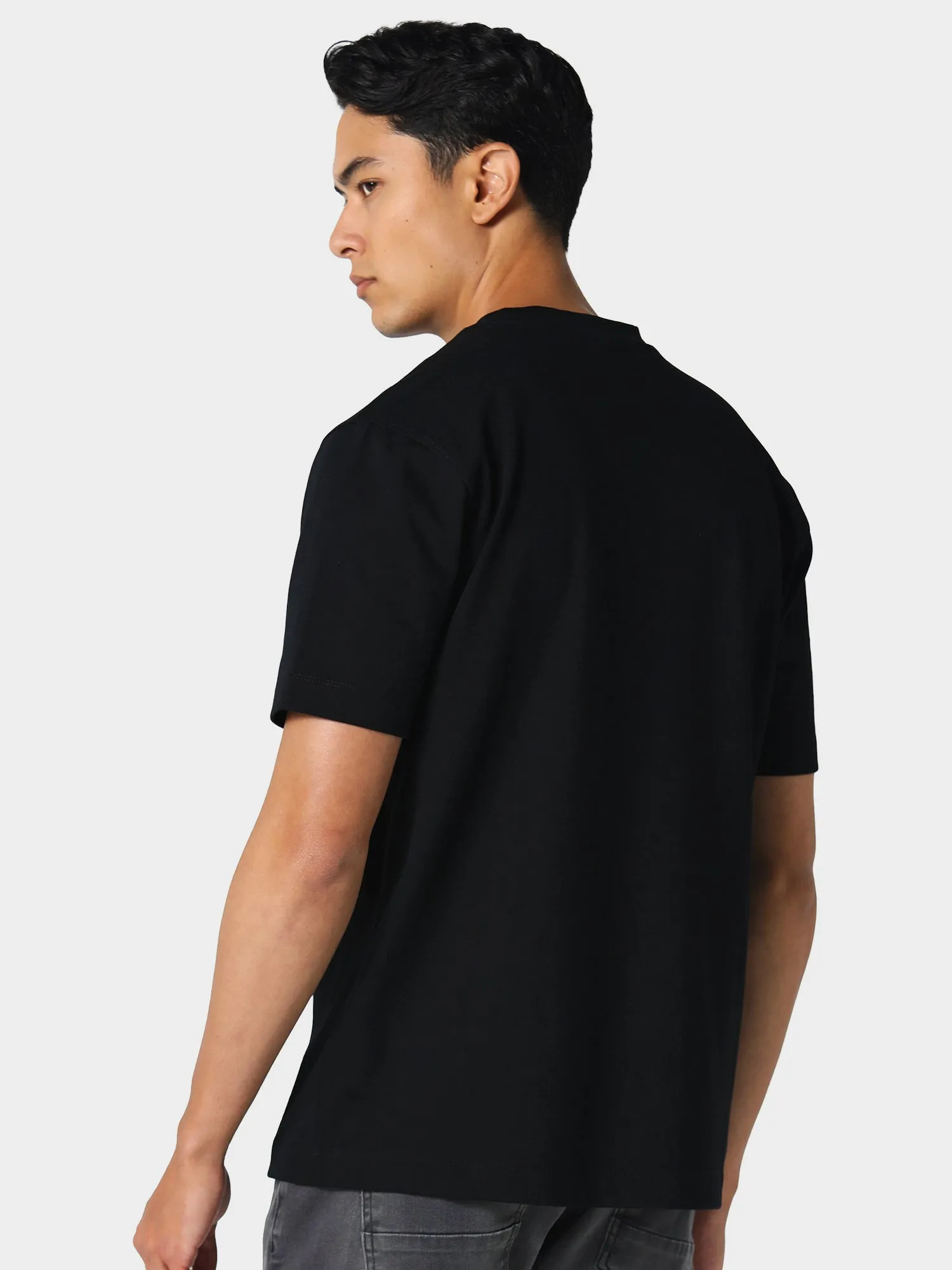 Drop Shoulder Design Santel Black T-Shirt