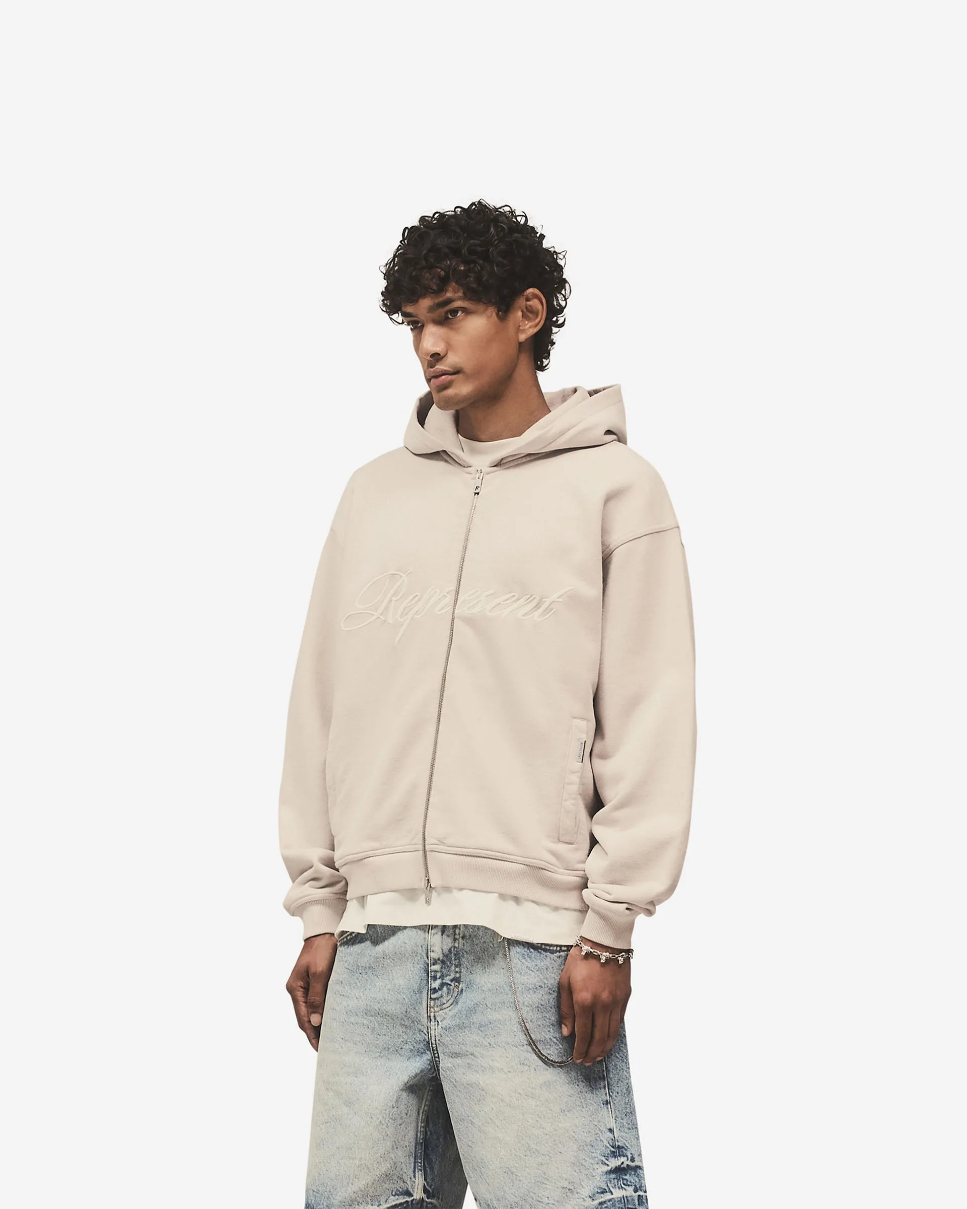 Script Logo Zip Hoodie - Concrete Timeless Layer