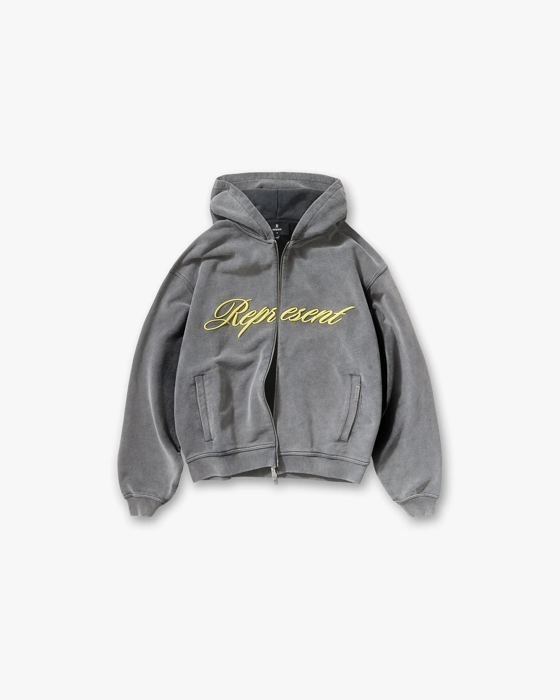 Script Logo Zip Hoodie - Vintage Grey Cozy Warmth Casual Hoodie