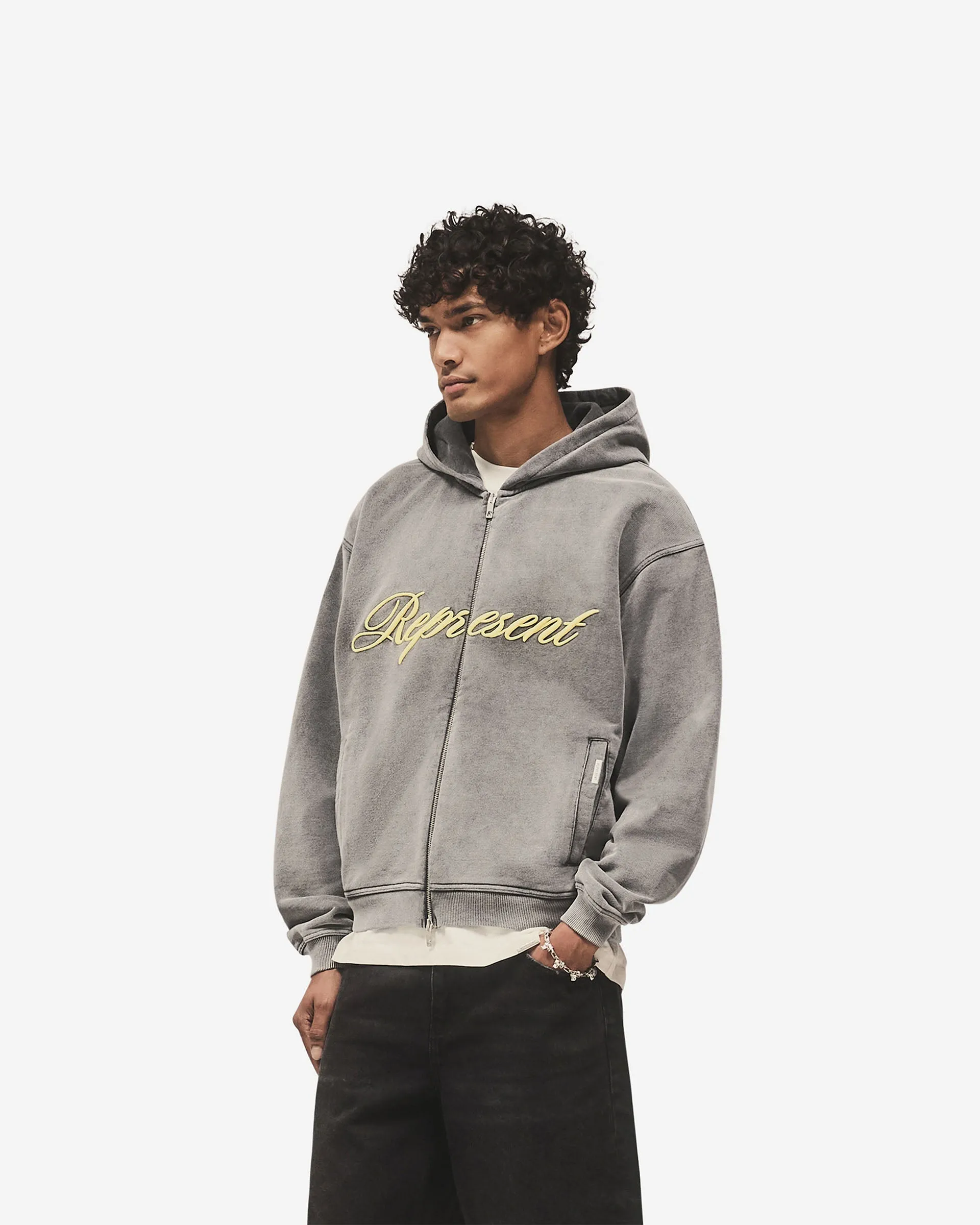 Script Logo Zip Hoodie - Vintage Grey product personalization ideas