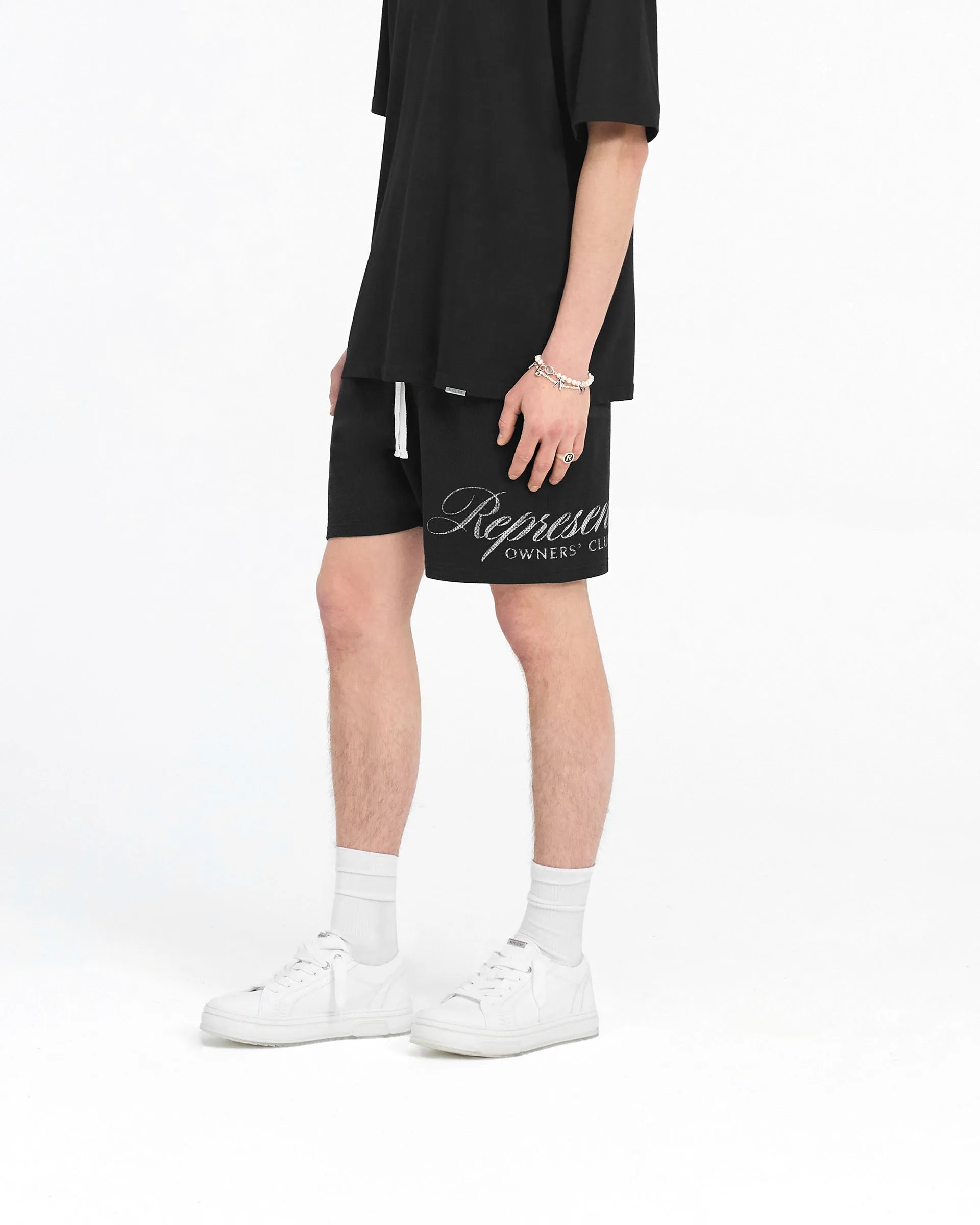 Layered Look Quick Comfort Fit Represent Owners Club Script Mesh Shorts - Black