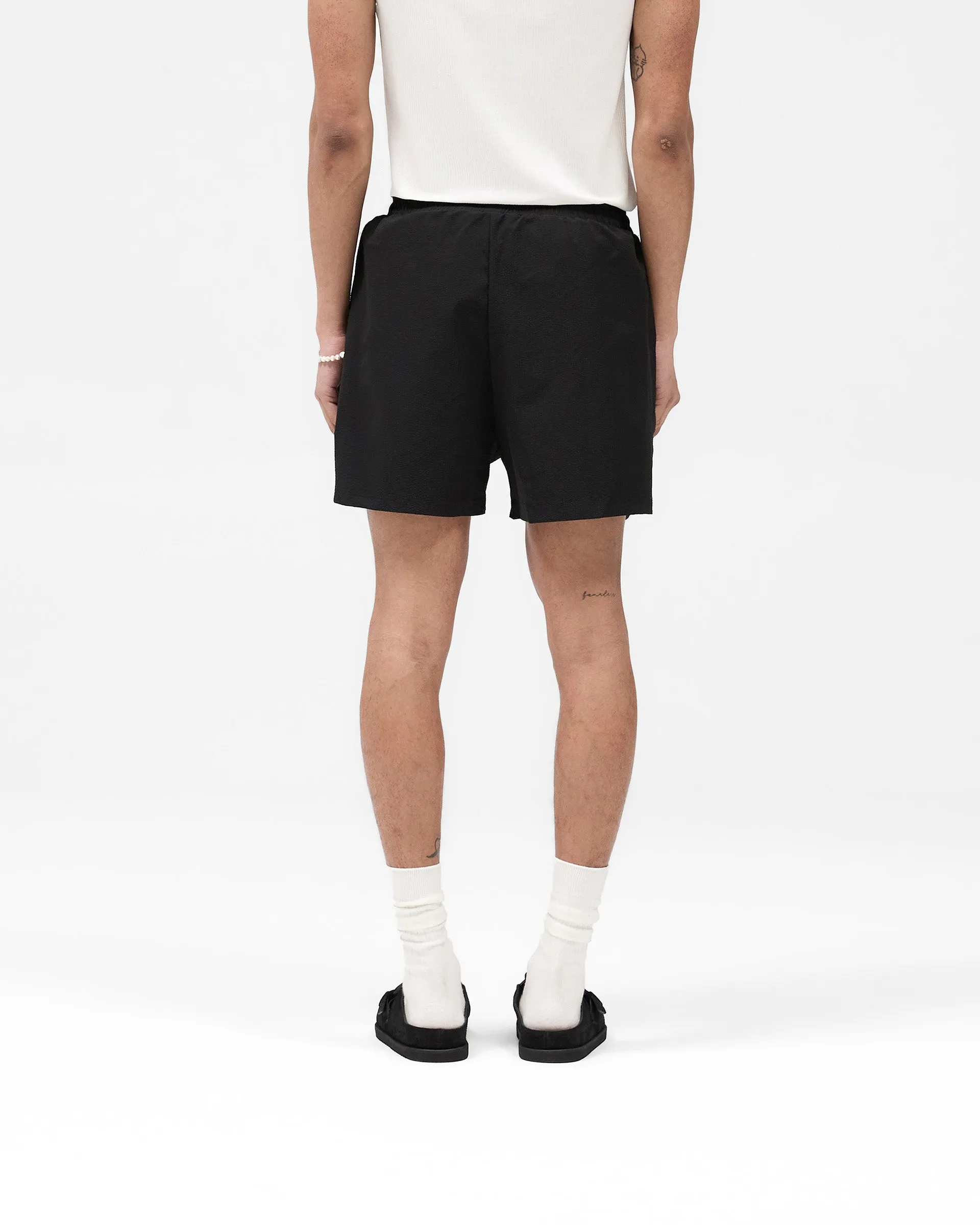 Breezy Wear Style Basic Seersucker Smart Swim Short - Black