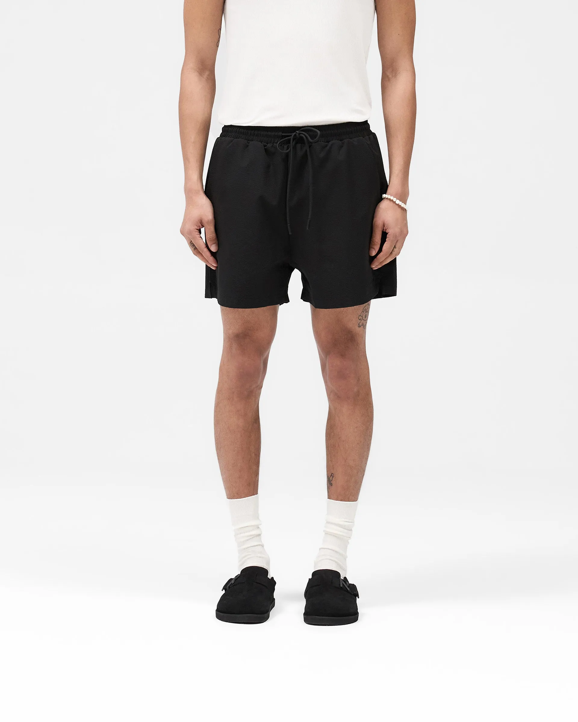 Seersucker Smart Swim Short - Black Sporty Layer Body Stretch