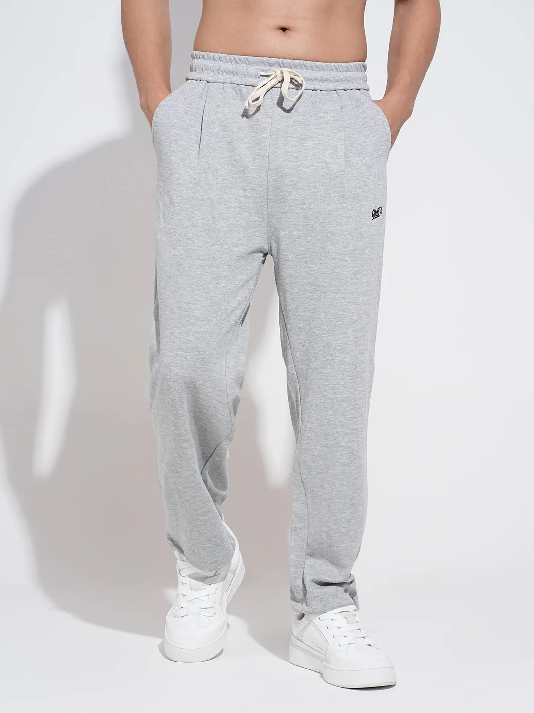 Men's Grey Straight Fit Trousers Soft Finish