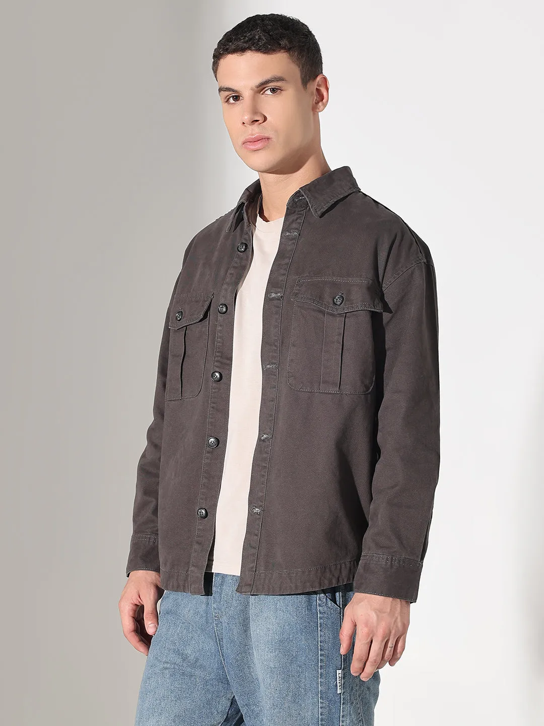 Men's Grey Shacket Spring Freshness On-the-Go Comfort