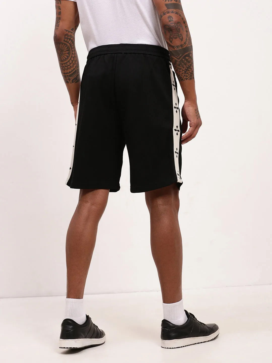 Men's Black Solid Cotton Shorts Reflective Safety Details All Day Fit