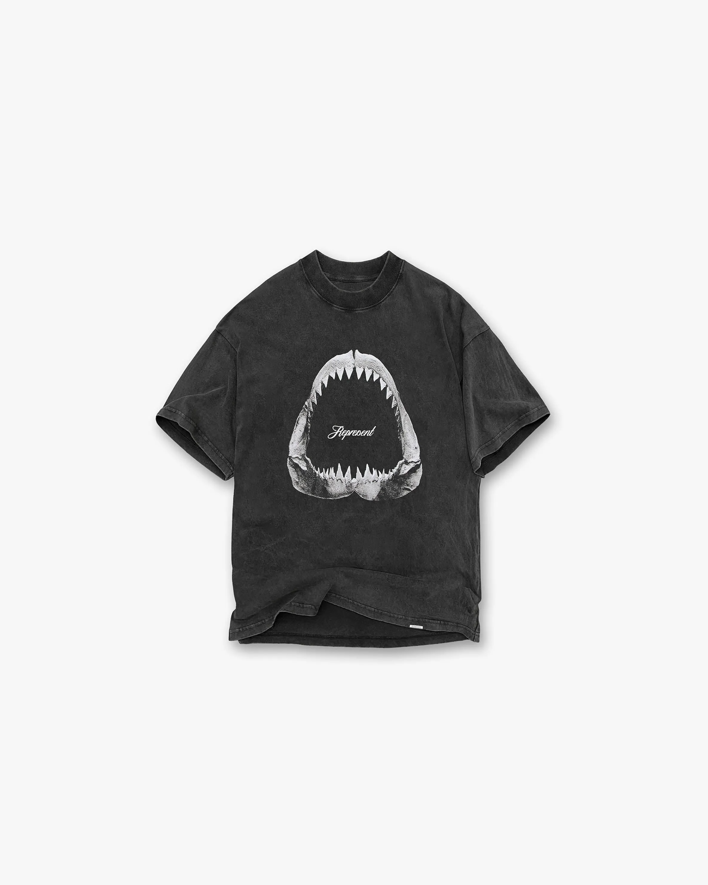 Stone Wash Process Shark Jaws T-Shirt - Vintage Grey