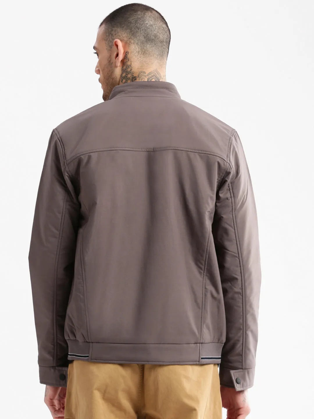 Men's Mock Collar Solid Grey Casual Bomber Jacket Go To Layer Versatile Layering Options