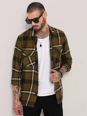 Stylish Look Men's Green Checked Relaxed Fit Shacket