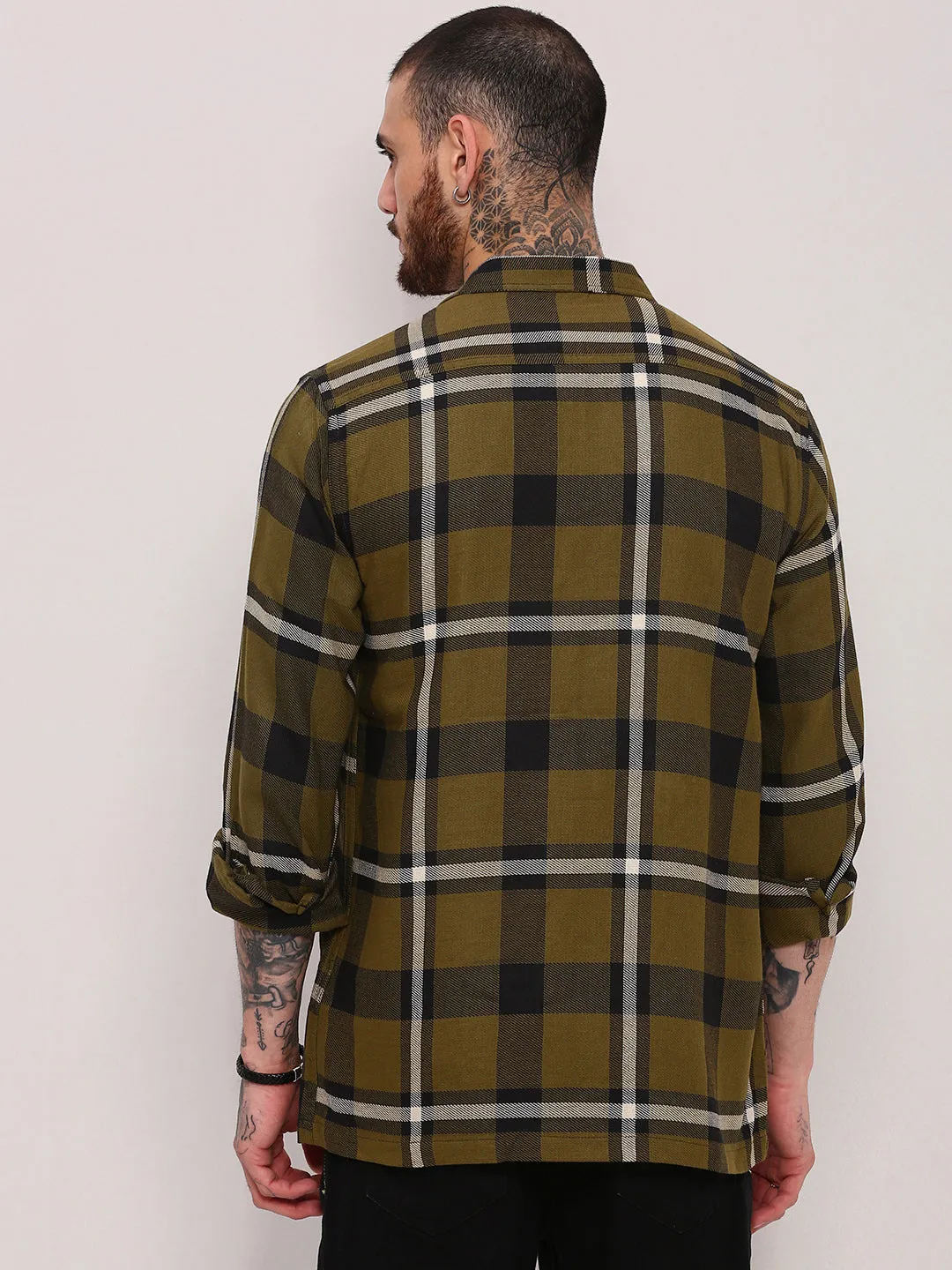 Men's Green Checked Relaxed Fit Shacket Weekend Ready Ultra Soft Finish