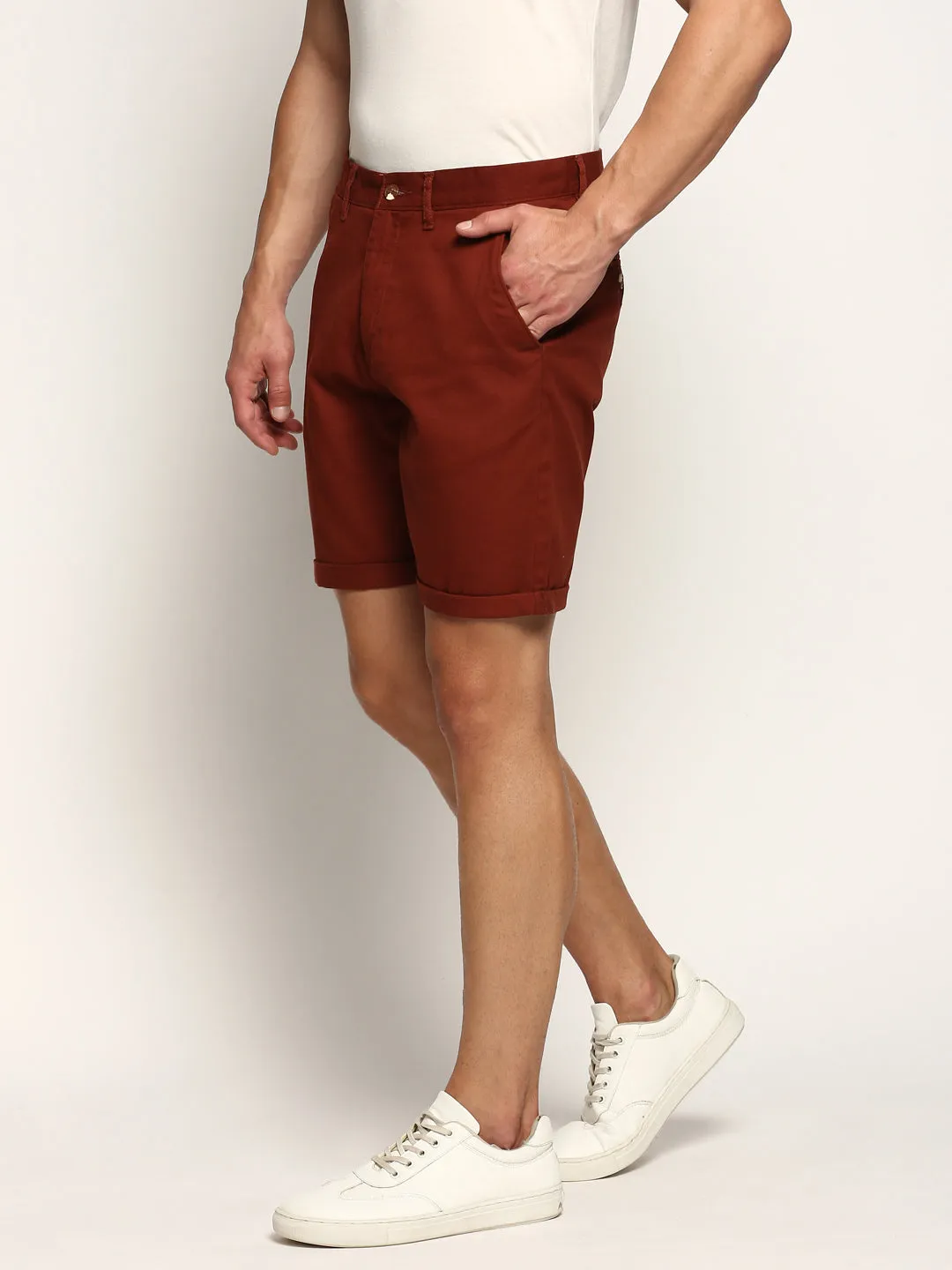 Men's Rust Mid-Raise Cotton Chino Shorts WrinkleFreeFabric Fresh Day