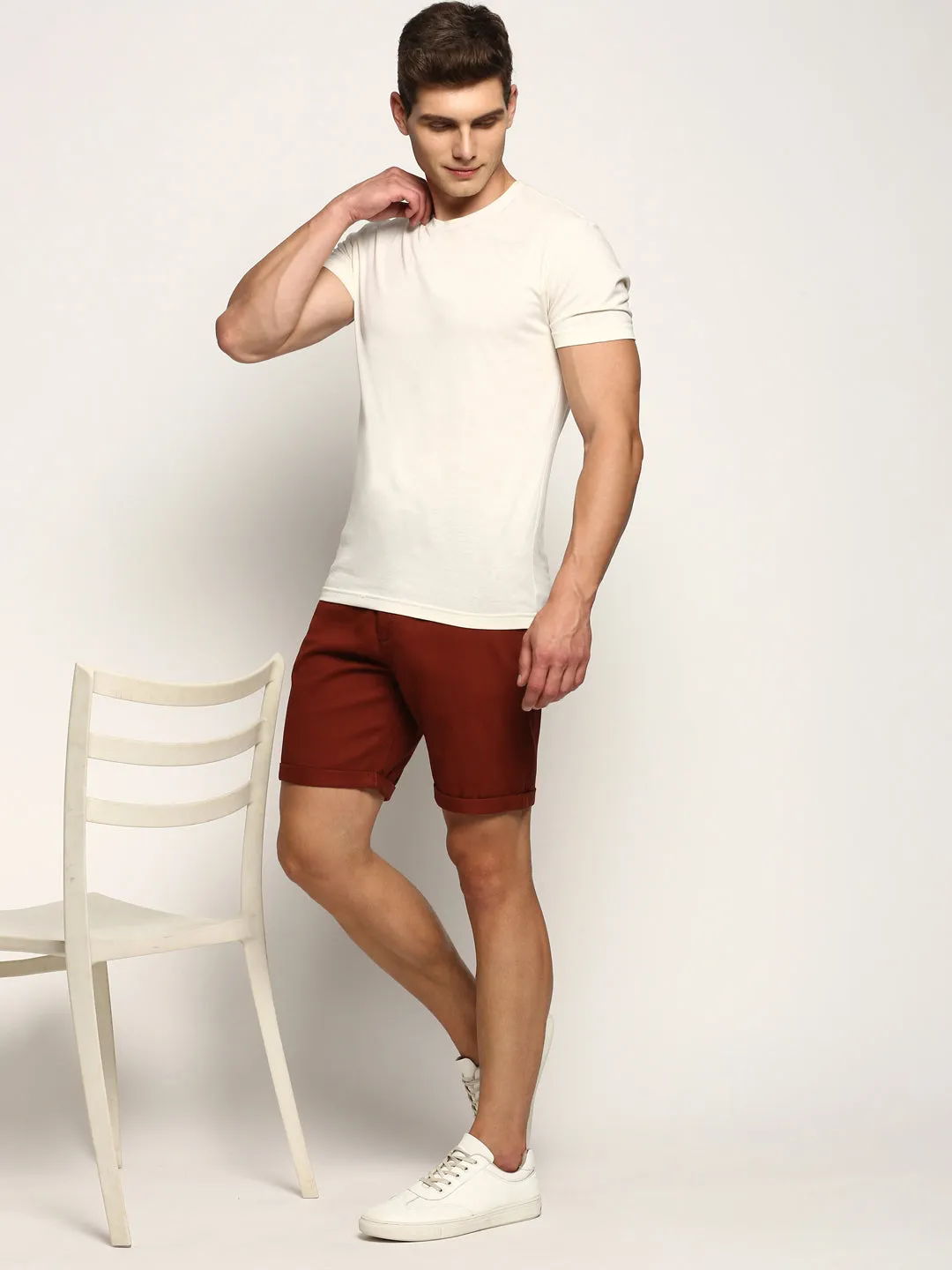music event look Men's Rust Mid-Raise Cotton Chino Shorts