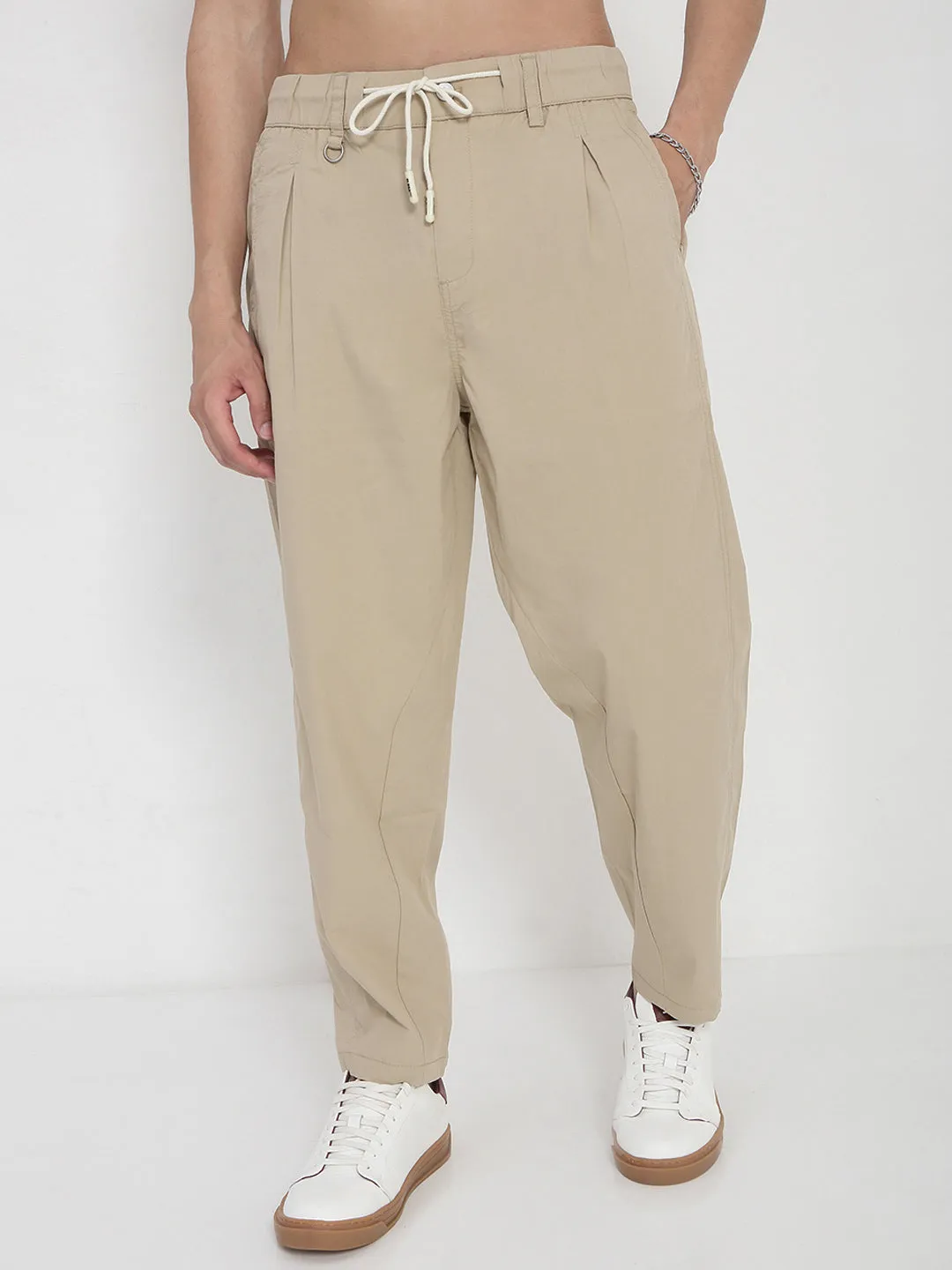 Men's Cotton Beige Relaxed Fit Trousers ThermalRegulation