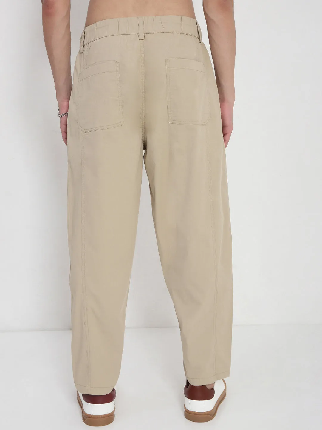 Men's Cotton Beige Relaxed Fit Trousers FrictionResistantEdging