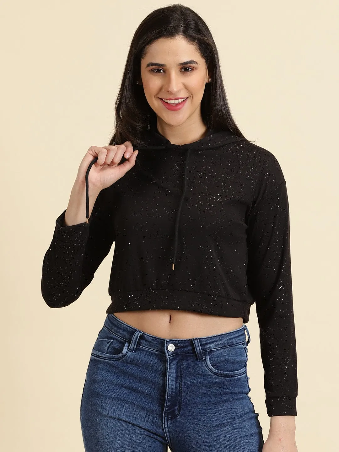 Comfortable Hoodie Women's Black Neck Cotton Hoodie