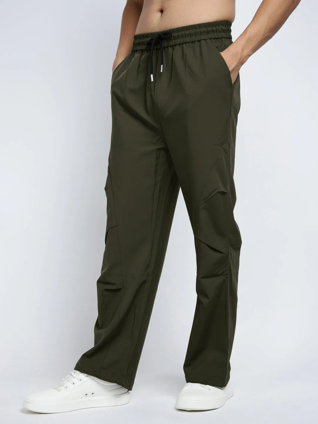 Flattering Shape Men's Olive Loose Fit Parachute Trousers