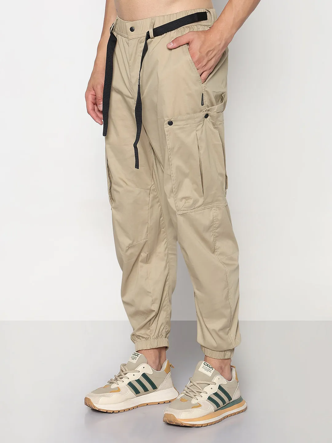 Men's Khaki Relaxed Fit Cargos Light Fit Street Comfort