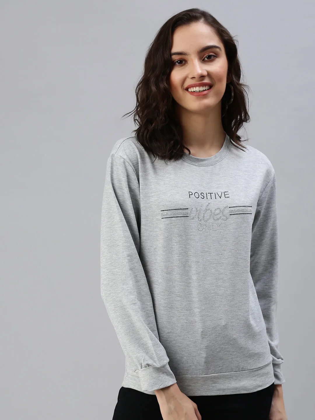product customer retention Women's Grey Printed Sweatshirt