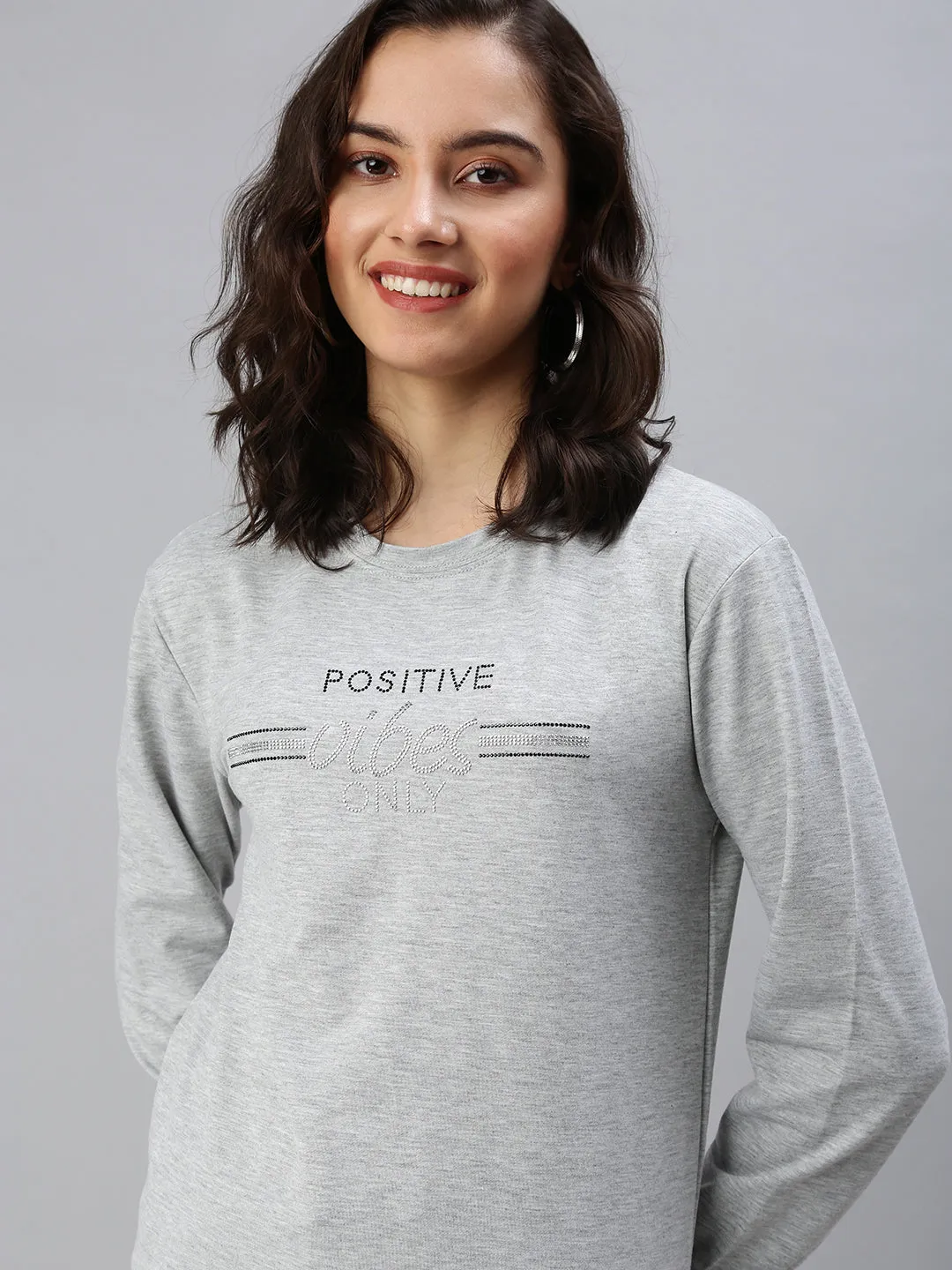 Women's Grey Printed Sweatshirt Comfy Essentials
