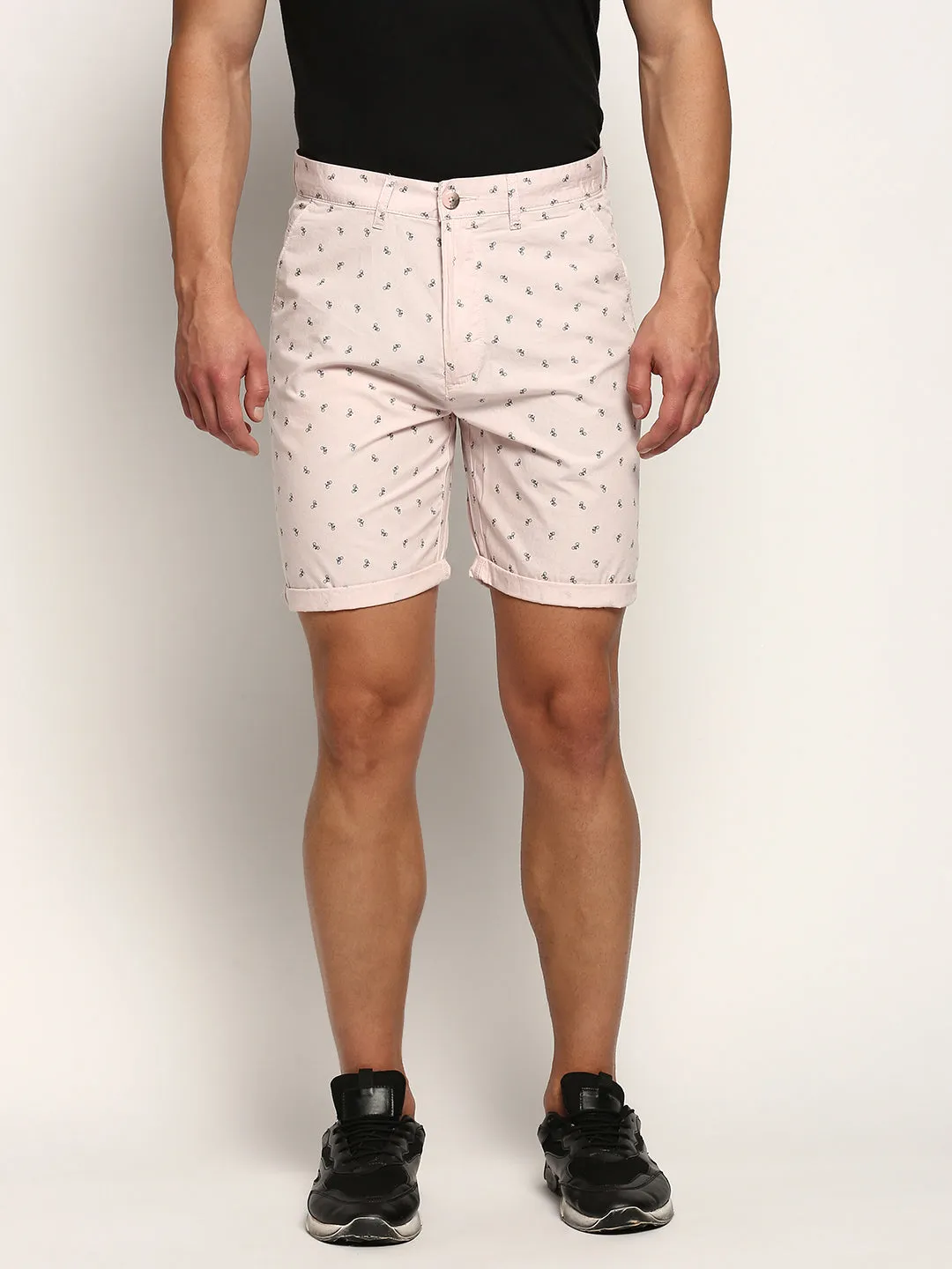 Men's Pink Conversational Printed Mid-Rise Cotton Shorts Board shorts