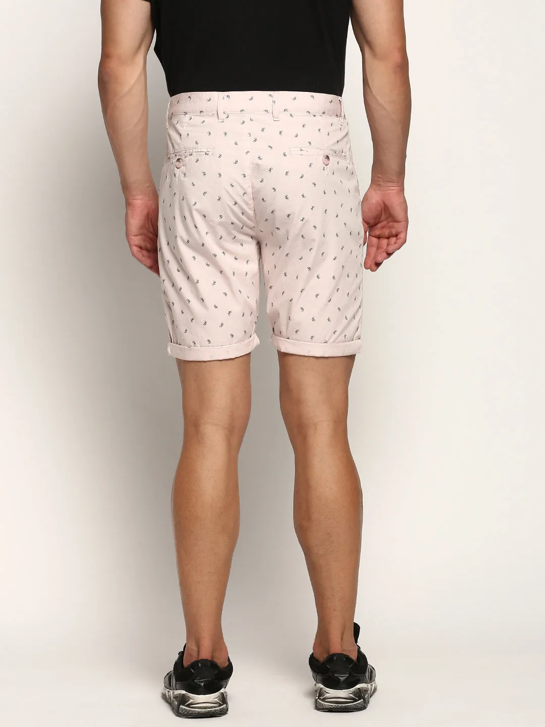 outdoor concert style Men's Pink Conversational Printed Mid-Rise Cotton Shorts