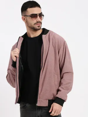Men's Mauve Solid Bomber Jacket Quick Dry Fabric Moisture Wicking Finish