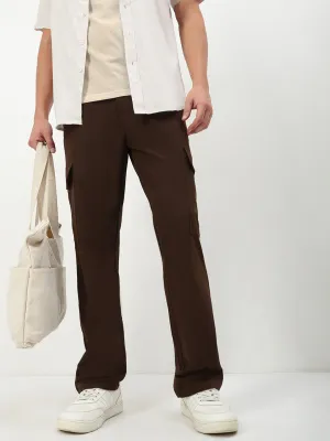 Street Ready Men's Brown Solid Straight Fit Cargos