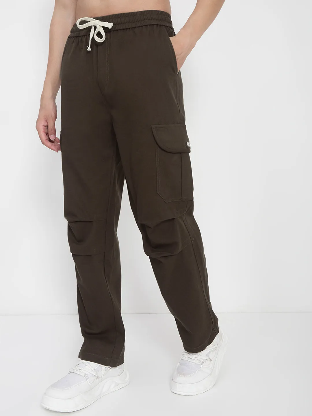 Men's Cotton Olive Straight Fit Cargo Trousers All-Purpose Wear
