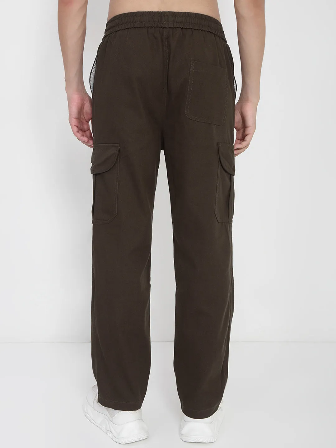 Durable Seam Construction Men's Cotton Olive Straight Fit Cargo Trousers