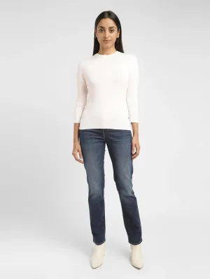 Modern Texture Women's Solid White Crew Neck Sweater