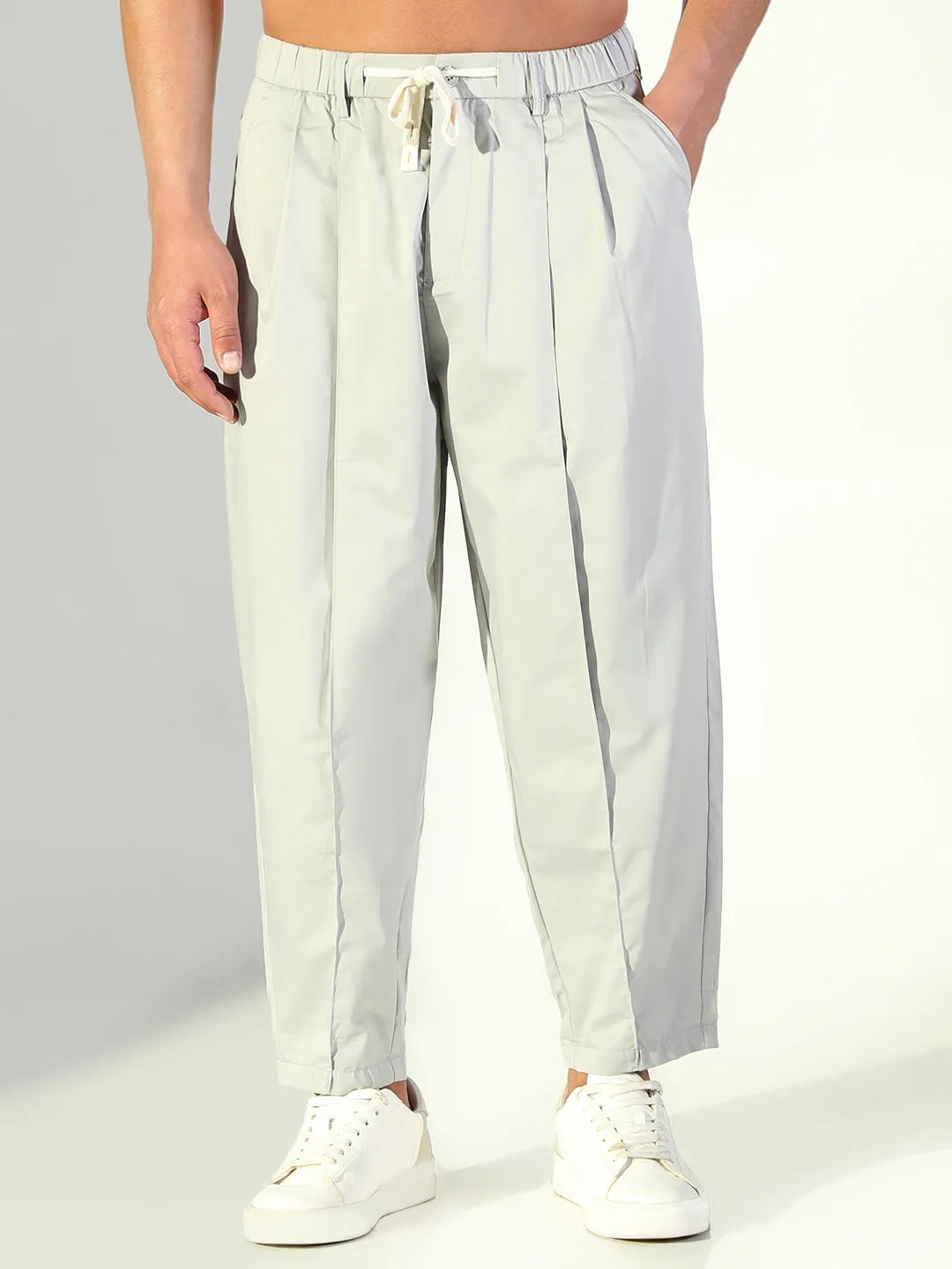 Men's Grey Solid Korean Trousers Stay Dry Casual Vibes