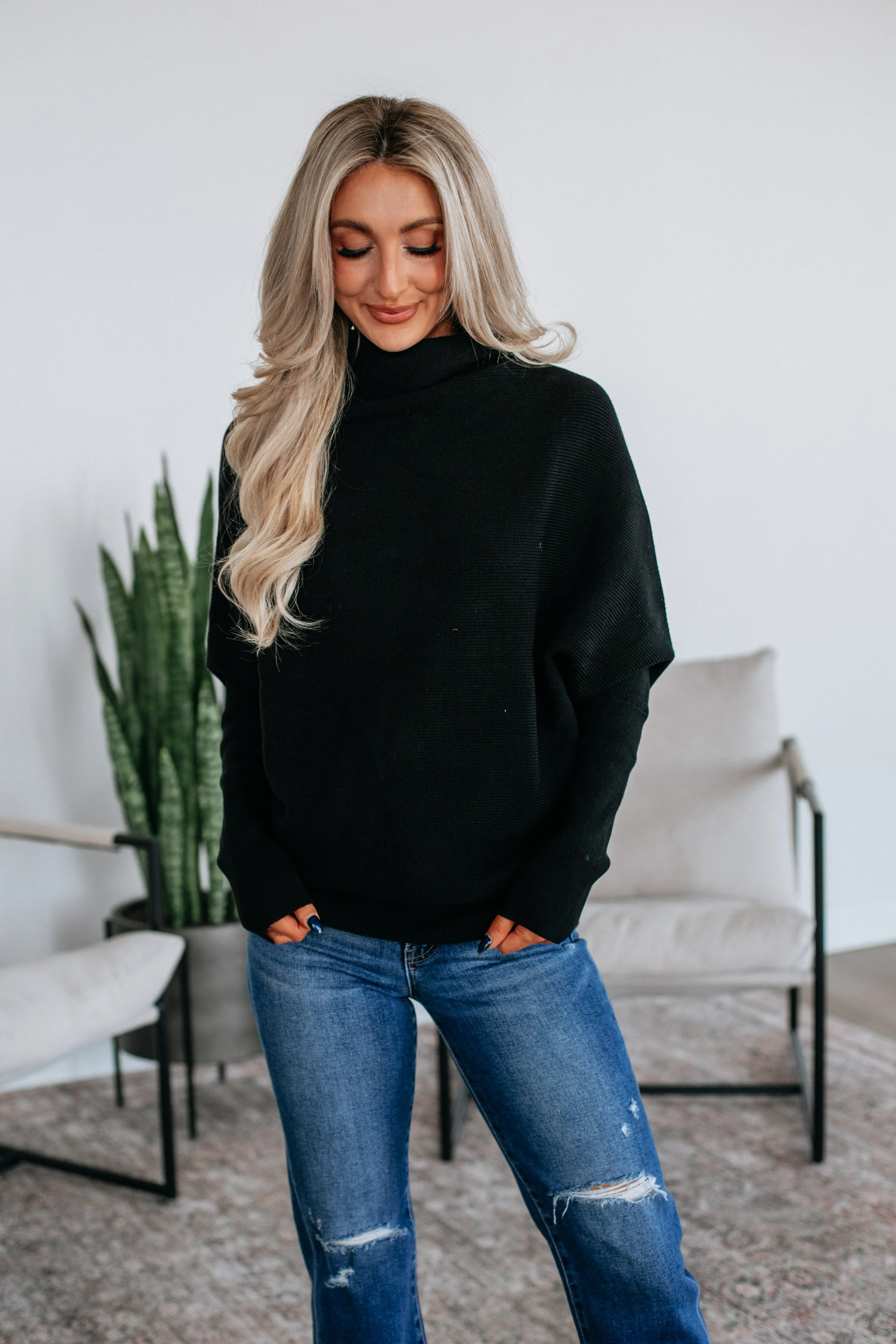 Gretchen Dolman Sweater - Black Non Restrictive Silhouette All-Day Use