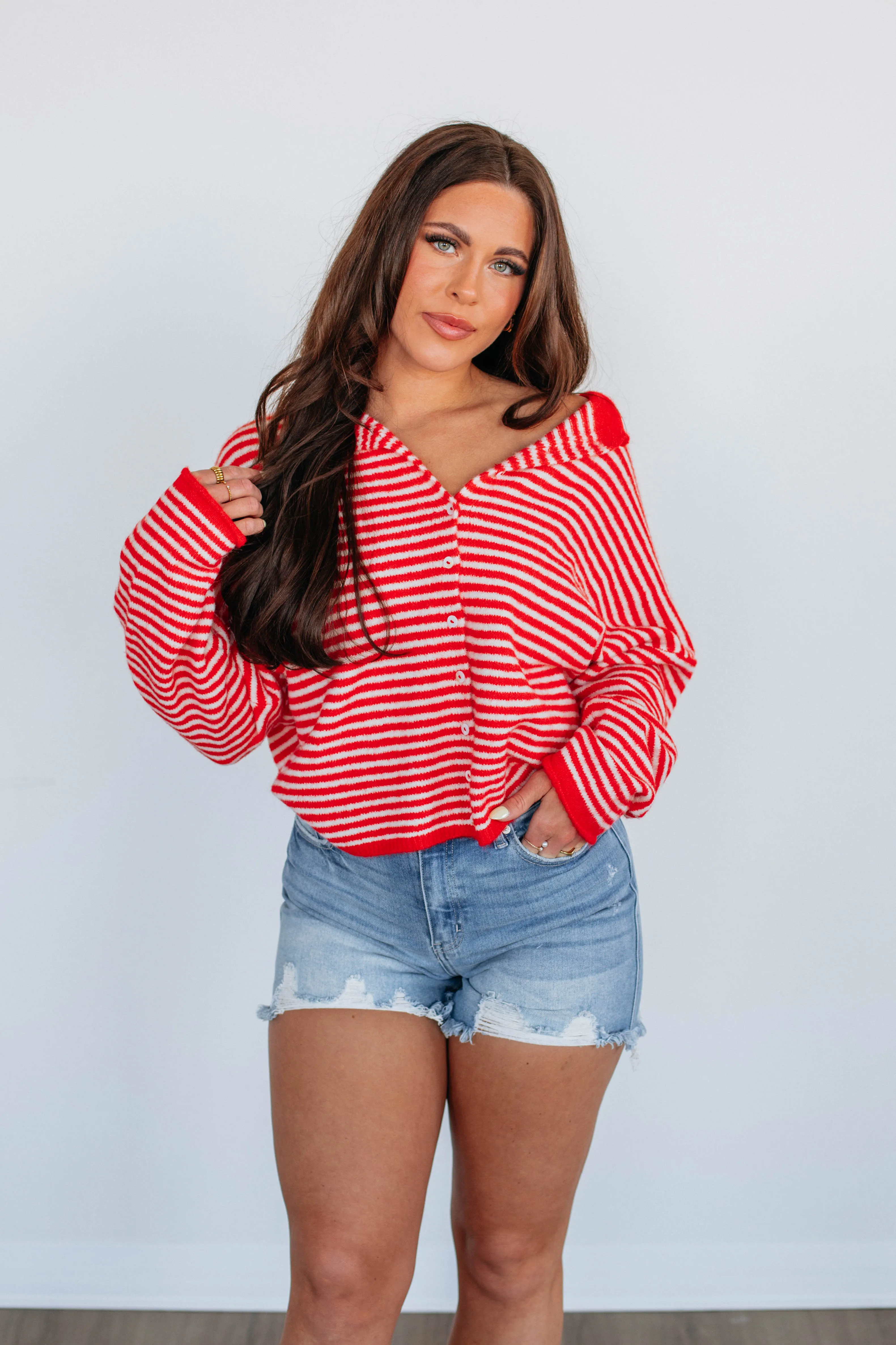 Lightweight Design Zoelle Striped Cardigan - Red Mix