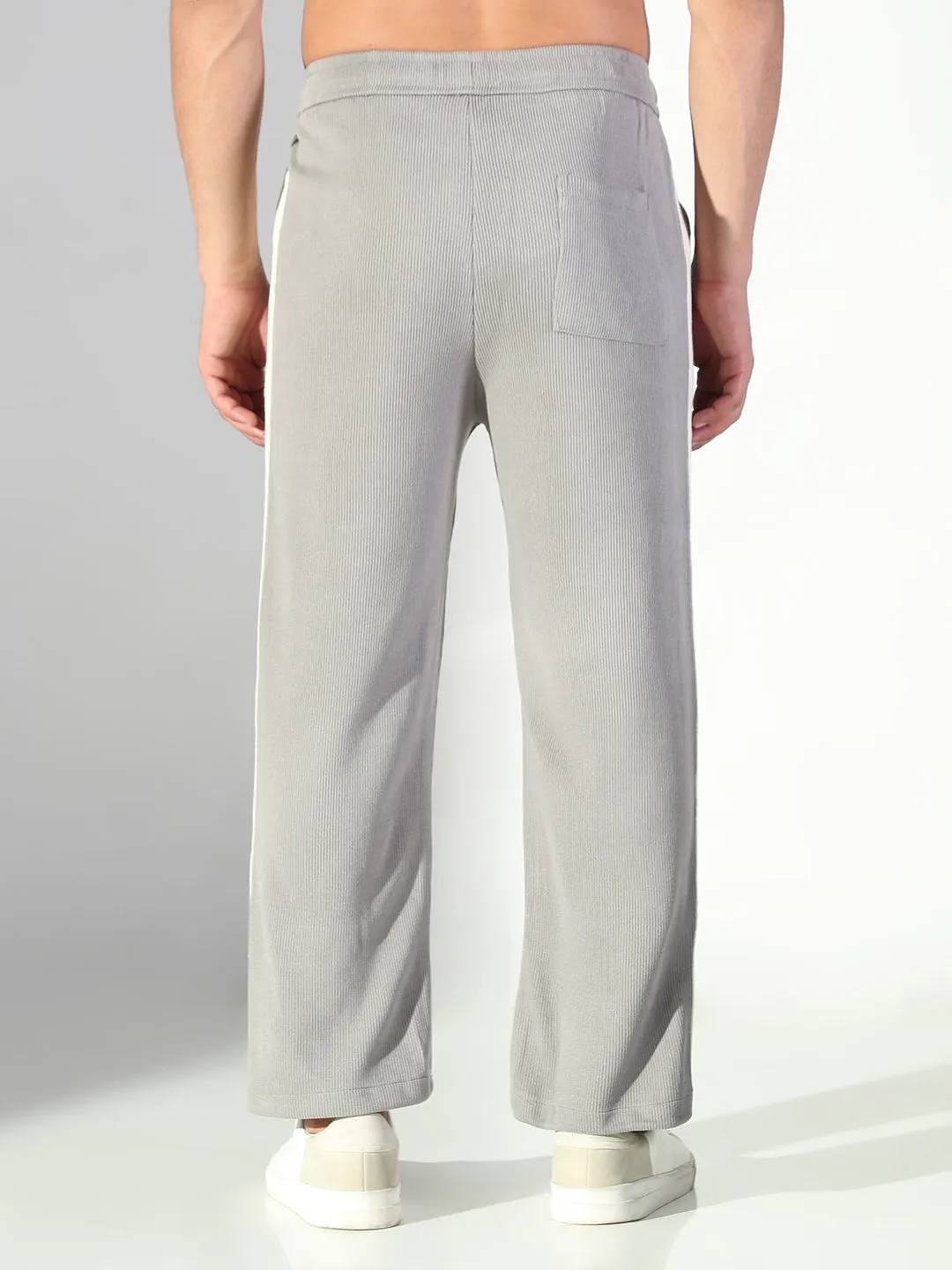 Men's Grey Solid Trousers with Side Stripes Thermal Lining NonBindingWaistline