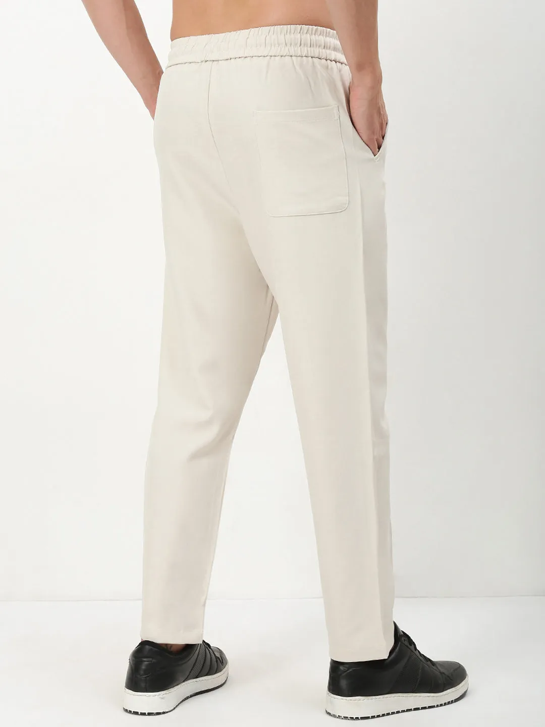 Men's Cream Solid Straight Fit Trousers Casual Comfort Layers
