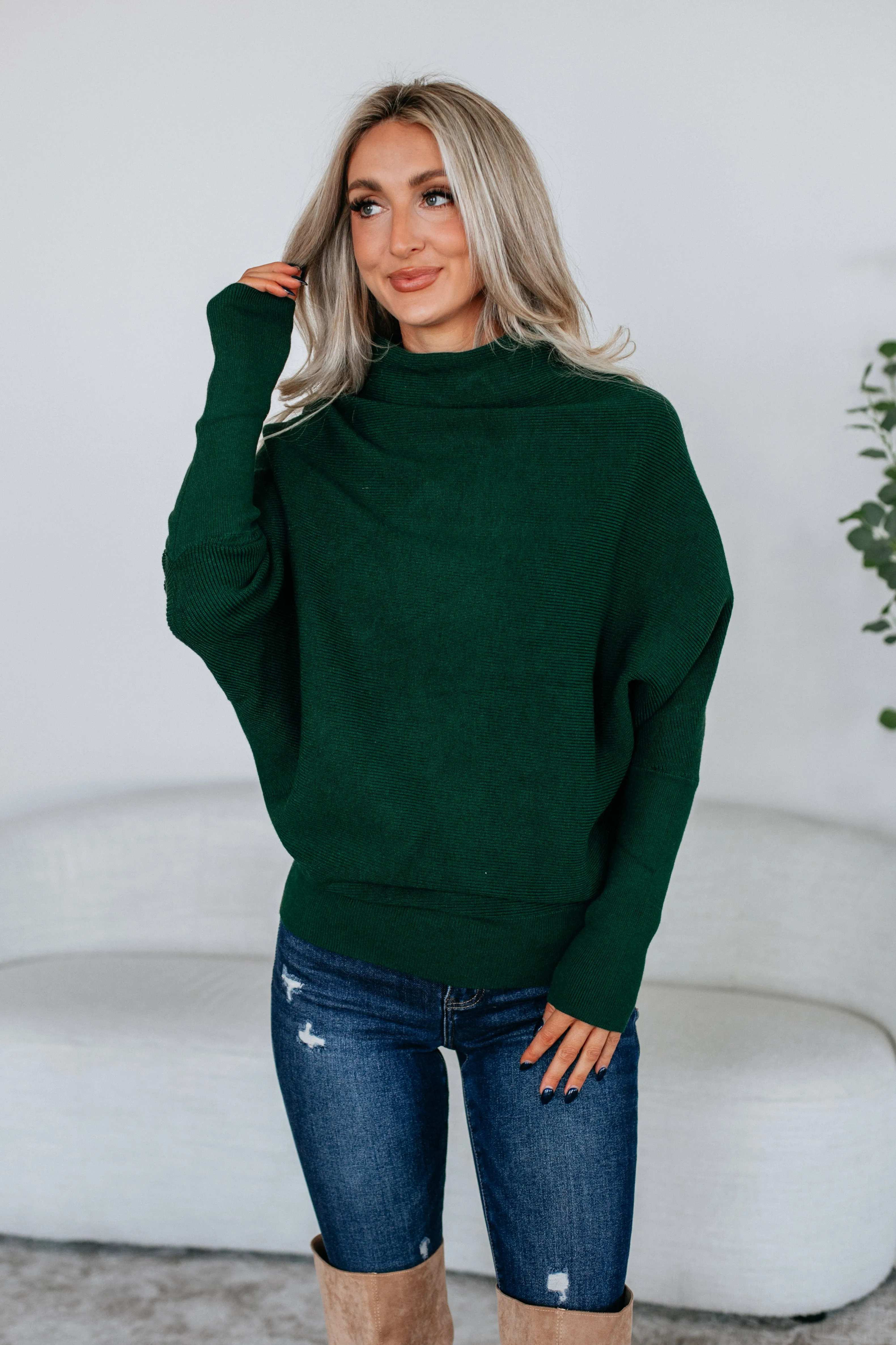 Gretchen Dolman Sweater - Hunter Green Evening Stroll Daily Comfort