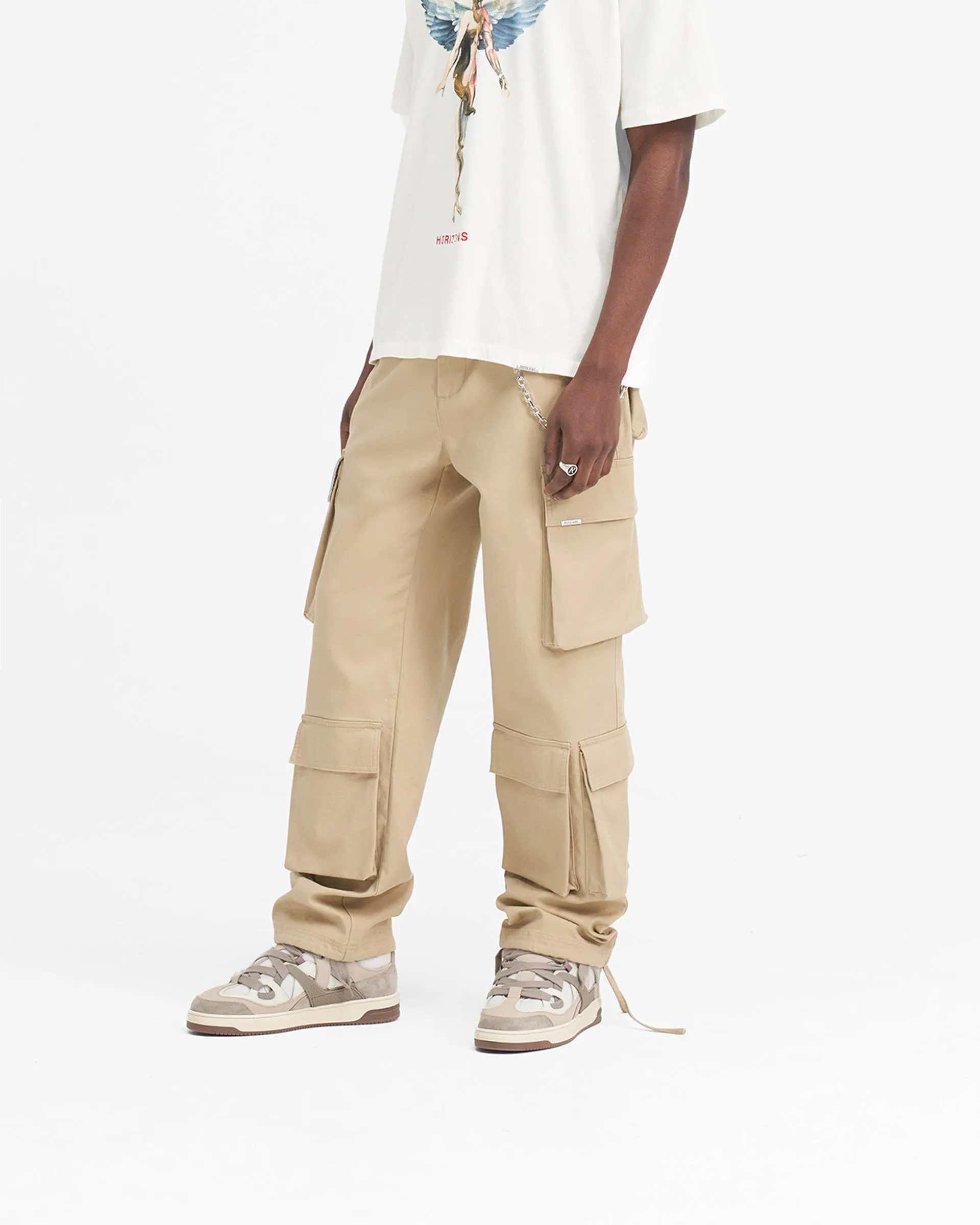 Windproof Design High Rise Design Baggy Cargo Pant - Sandstone