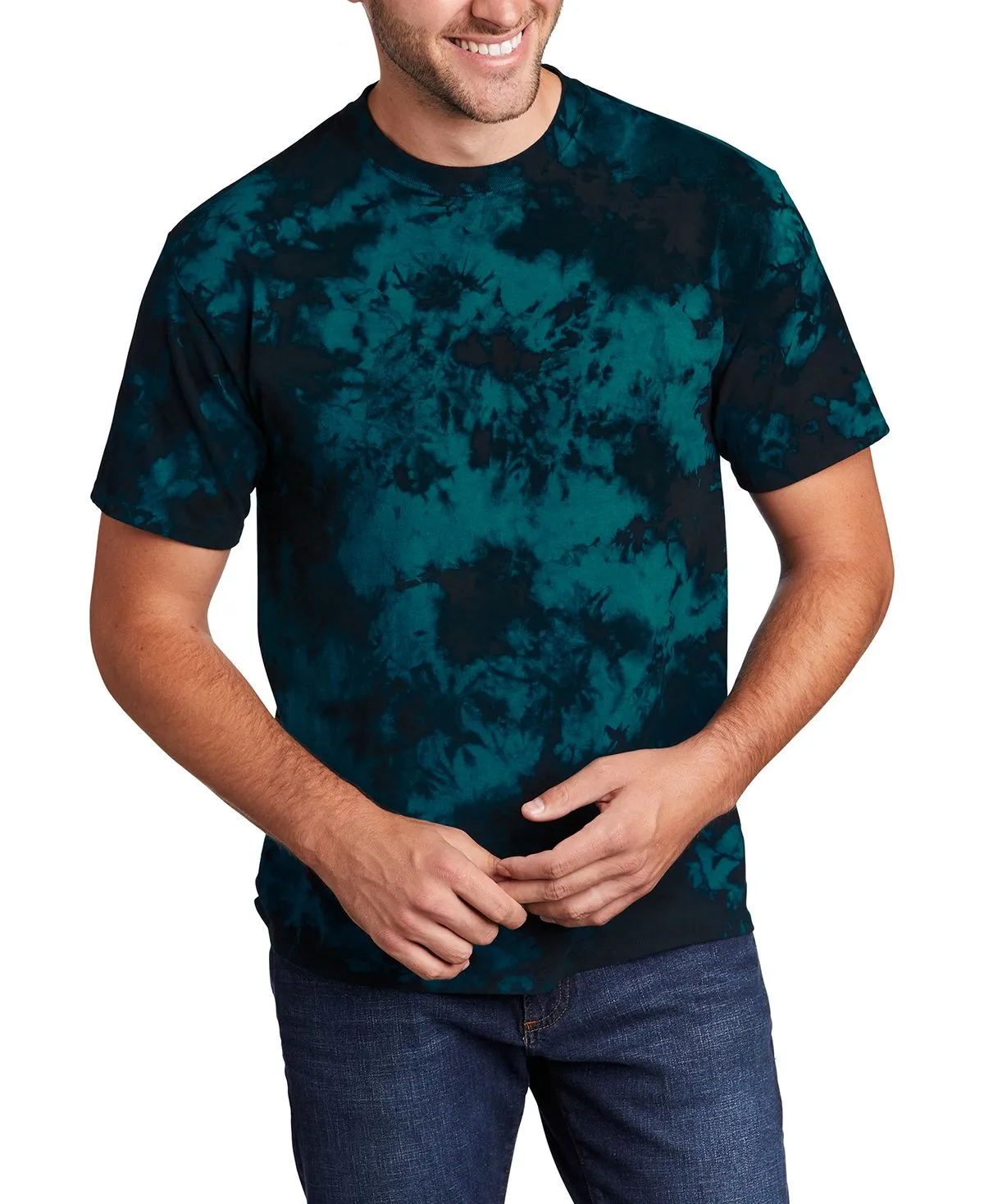 JustBlanks Men's Short Sleeve Crystal Tie-Dye T-Shirt Casual Elegance Crew Neck Design