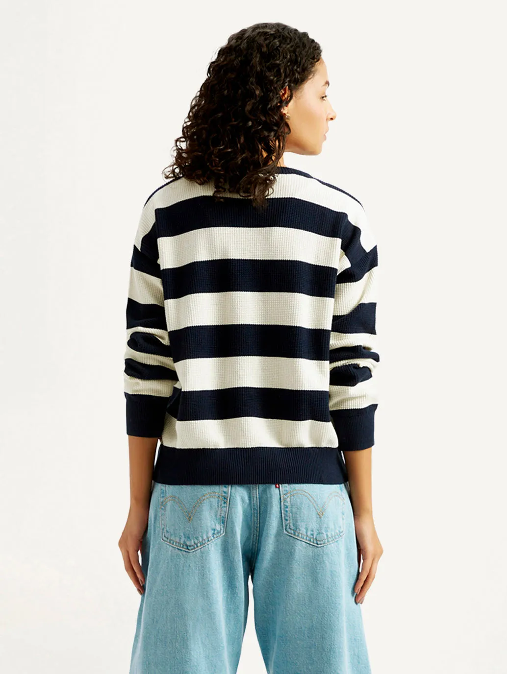 Relax time Breezy Day Women's Striped Navy Crew Neck Sweater